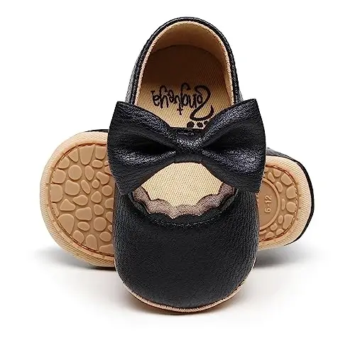 HONGTEYA Infant Baby Girls Mary Jane Flats Non Slip for Toddler First Walkers Soft Sole PU Leather Crib Shoes Sneaker Wedding Party Christmas Princess Dress Shoes Baby Moccasins Girls - 1
