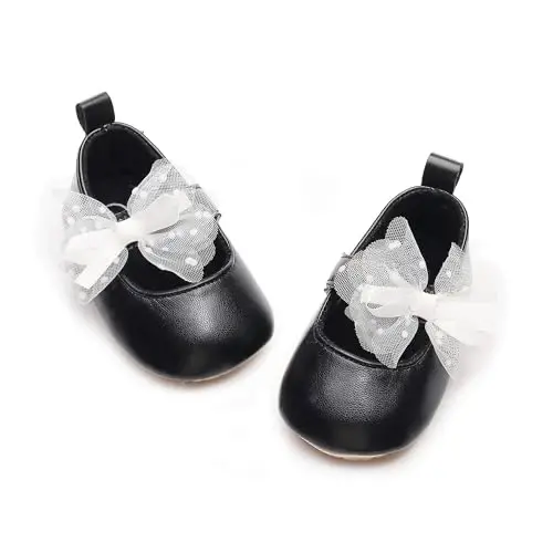 HONGTEYA Infant Baby Girls Mary Jane Flats Non Slip for Toddler First Walkers Soft Sole PU Leather Crib Shoes Sneaker Wedding Party Christmas Princess Dress Shoes Baby Moccasins Girls - 1