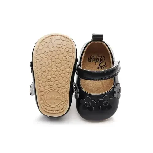 HONGTEYA Infant Baby Girls Mary Jane Flats Non Slip for Toddler First Walkers Soft Sole PU Leather Crib Shoes Sneaker Wedding Party Christmas Princess Dress Shoes Baby Moccasins Girls - HONGTEYA