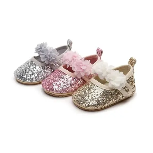 HONGTEYA Infant Baby Girls Mary Jane Flats Non Slip for Toddler First Walkers Soft Sole PU Leather Crib Shoes Sneaker Wedding Party Christmas Princess Dress Shoes Baby Moccasins Girls - 5