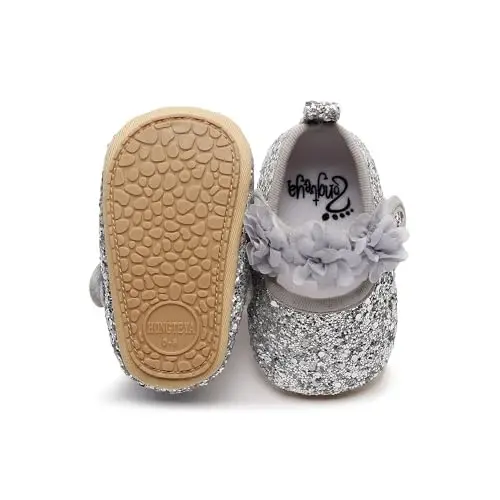 HONGTEYA Infant Baby Girls Mary Jane Flats Non Slip for Toddler First Walkers Soft Sole PU Leather Crib Shoes Sneaker Wedding Party Christmas Princess Dress Shoes Baby Moccasins Girls - 4