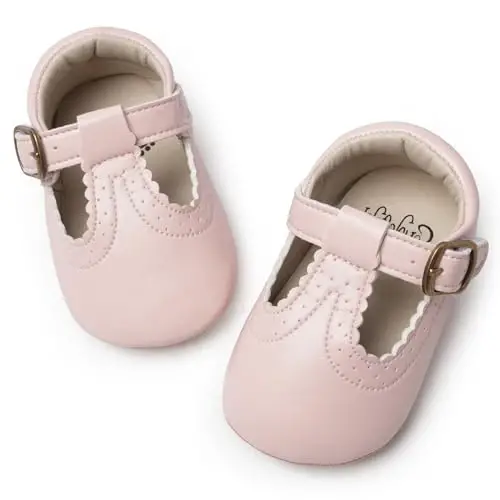 HONGTEYA Infant Baby Girls Mary Jane Flats Non Slip for Toddler First Walkers Soft Sole PU Leather Crib Shoes Sneaker Wedding Party Christmas Princess Dress Shoes Baby Moccasins Girls - HONGTEYA