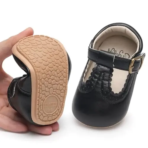 HONGTEYA Infant Baby Girls Mary Jane Flats Non Slip for Toddler First Walkers Soft Sole PU Leather Crib Shoes Sneaker Wedding Party Christmas Princess Dress Shoes Baby Moccasins Girls - HONGTEYA (1)