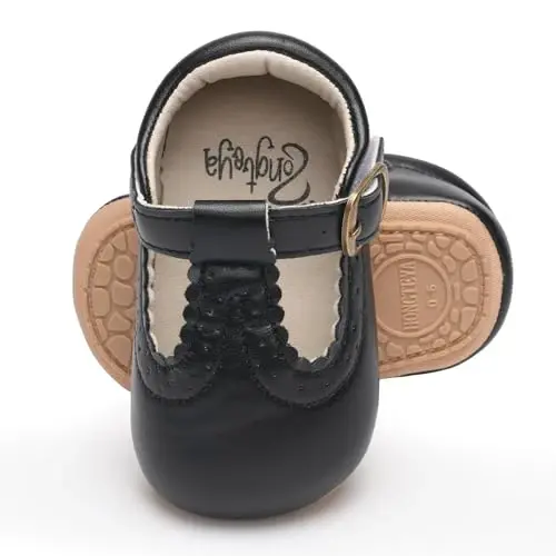 HONGTEYA Infant Baby Girls Mary Jane Flats Non Slip for Toddler First Walkers Soft Sole PU Leather Crib Shoes Sneaker Wedding Party Christmas Princess Dress Shoes Baby Moccasins Girls - 3