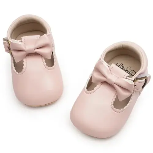 HONGTEYA Infant Baby Girls Mary Jane Flats Non Slip for Toddler First Walkers Soft Sole PU Leather Crib Shoes Sneaker Wedding Party Christmas Princess Dress Shoes Baby Moccasins Girls 