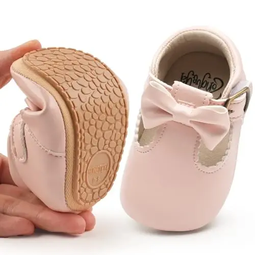 HONGTEYA Infant Baby Girls Mary Jane Flats Non Slip for Toddler First Walkers Soft Sole PU Leather Crib Shoes Sneaker Wedding Party Christmas Princess Dress Shoes Baby Moccasins Girls - HONGTEYA (1)