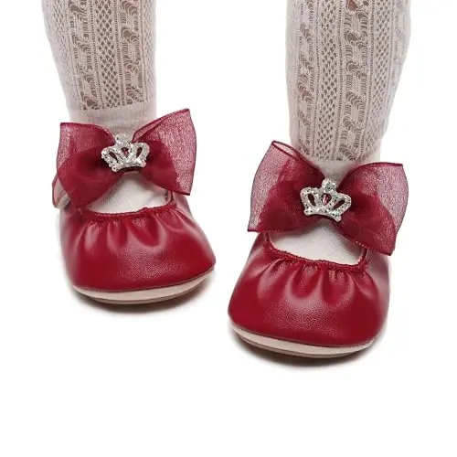 HONGTEYA Infant Baby Girls Mary Jane Flats Non Slip for Toddler First Walkers Soft Sole PU Leather Crib Shoes Sneaker Wedding Party Christmas Princess Dress Shoes Baby Moccasins Girls - HONGTEYA (1)