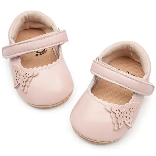 HONGTEYA Infant Baby Girls Mary Jane Flats Non Slip for Toddler First Walkers Soft Sole PU Leather Crib Shoes Sneaker Wedding Party Christmas Princess Dress Shoes Baby Moccasins Girls 