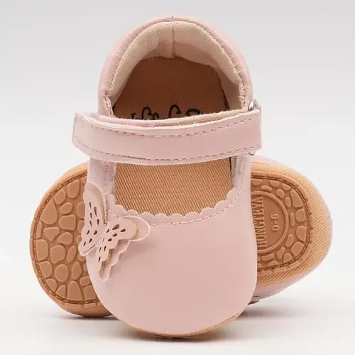 HONGTEYA Infant Baby Girls Mary Jane Flats Non Slip for Toddler First Walkers Soft Sole PU Leather Crib Shoes Sneaker Wedding Party Christmas Princess Dress Shoes Baby Moccasins Girls - HONGTEYA (1)