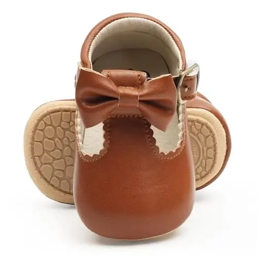 HONGTEYA Infant Baby Girls Mary Jane Flats Non Slip for Toddler First Walkers Soft Sole PU Leather Crib Shoes Sneaker Wedding Party Christmas Princess Dress Shoes Baby Moccasins Girls - 3