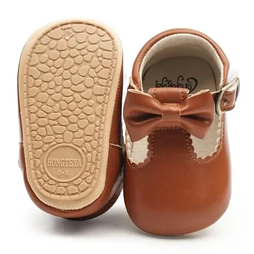 HONGTEYA Infant Baby Girls Mary Jane Flats Non Slip for Toddler First Walkers Soft Sole PU Leather Crib Shoes Sneaker Wedding Party Christmas Princess Dress Shoes Baby Moccasins Girls - 4