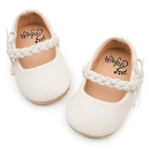 HONGTEYA Infant Baby Girls Mary Jane Flats Non Slip for Toddler First Walkers Soft Sole PU Leather Crib Shoes Sneaker Wedding Party Christmas Princess Dress Shoes Baby Moccasins Girls 