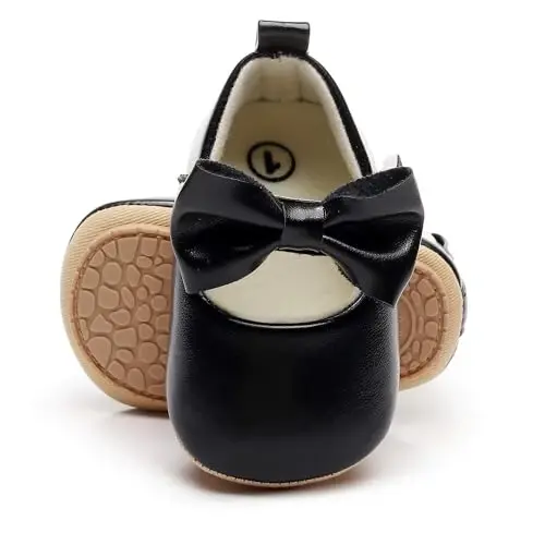 HONGTEYA Infant Baby Girls Mary Jane Flats Non Slip for Toddler First Walkers Soft Sole PU Leather Crib Shoes Sneaker Wedding Party Christmas Princess Dress Shoes Baby Moccasins Girls - 4