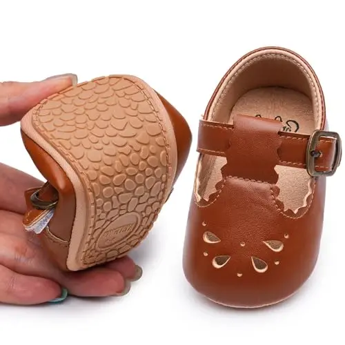 HONGTEYA Infant Baby Girls Mary Jane Flats Non Slip for Toddler First Walkers Soft Sole PU Leather Crib Shoes Sneaker Wedding Party Christmas Princess Dress Shoes Baby Moccasins Girls - HONGTEYA (1)