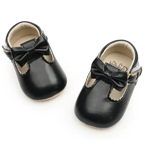 HONGTEYA Infant Baby Girls Mary Jane Flats Non Slip for Toddler First Walkers Soft Sole PU Leather Crib Shoes Sneaker Wedding Party Christmas Princess Dress Shoes Baby Moccasins Girls - 1