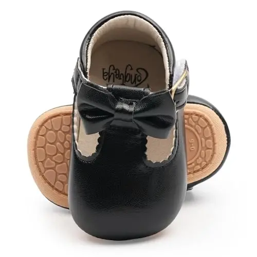 HONGTEYA Infant Baby Girls Mary Jane Flats Non Slip for Toddler First Walkers Soft Sole PU Leather Crib Shoes Sneaker Wedding Party Christmas Princess Dress Shoes Baby Moccasins Girls - 3