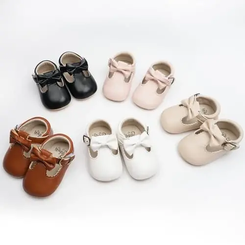 HONGTEYA Infant Baby Girls Mary Jane Flats Non Slip for Toddler First Walkers Soft Sole PU Leather Crib Shoes Sneaker Wedding Party Christmas Princess Dress Shoes Baby Moccasins Girls - 5