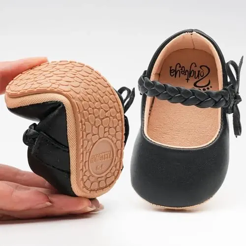 HONGTEYA Infant Baby Girls Mary Jane Flats Non Slip for Toddler First Walkers Soft Sole PU Leather Crib Shoes Sneaker Wedding Party Christmas Princess Dress Shoes Baby Moccasins Girls - HONGTEYA (1)