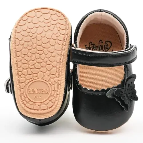 HONGTEYA Infant Baby Girls Mary Jane Flats Non Slip for Toddler First Walkers Soft Sole PU Leather Crib Shoes Sneaker Wedding Party Christmas Princess Dress Shoes Baby Moccasins Girls - 4