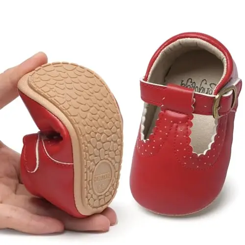 HONGTEYA Infant Baby Girls Mary Jane Flats Non Slip for Toddler First Walkers Soft Sole PU Leather Crib Shoes Sneaker Wedding Party Christmas Princess Dress Shoes Baby Moccasins Girls - HONGTEYA (1)