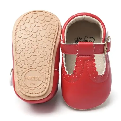 HONGTEYA Infant Baby Girls Mary Jane Flats Non Slip for Toddler First Walkers Soft Sole PU Leather Crib Shoes Sneaker Wedding Party Christmas Princess Dress Shoes Baby Moccasins Girls - 4