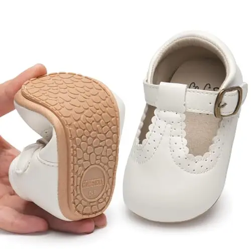 HONGTEYA Infant Baby Girls Mary Jane Flats Non Slip for Toddler First Walkers Soft Sole PU Leather Crib Shoes Sneaker Wedding Party Christmas Princess Dress Shoes Baby Moccasins Girls - HONGTEYA (1)