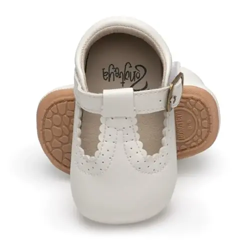 HONGTEYA Infant Baby Girls Mary Jane Flats Non Slip for Toddler First Walkers Soft Sole PU Leather Crib Shoes Sneaker Wedding Party Christmas Princess Dress Shoes Baby Moccasins Girls - 3