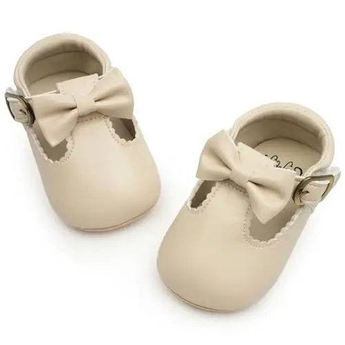 HONGTEYA Infant Baby Girls Mary Jane Flats Non Slip for Toddler First Walkers Soft Sole PU Leather Crib Shoes Sneaker Wedding Party Christmas Princess Dress Shoes Baby Moccasins Girls 