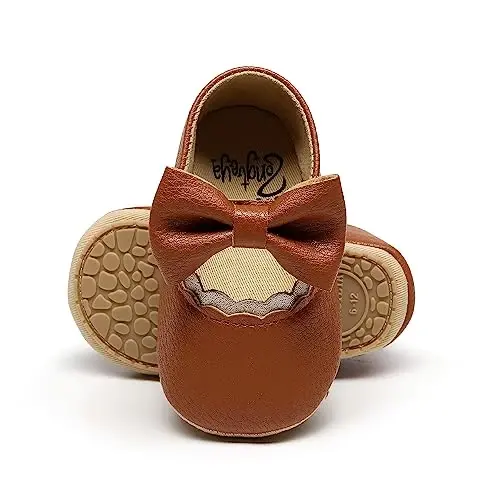HONGTEYA Infant Baby Girls Mary Jane Flats Non Slip for Toddler First Walkers Soft Sole PU Leather Crib Shoes Sneaker Wedding Party Christmas Princess Dress Shoes Baby Moccasins Girls - 1