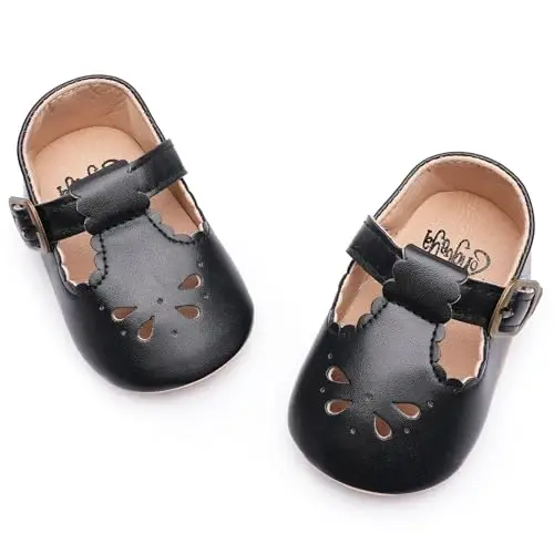 HONGTEYA Infant Baby Girls Mary Jane Flats Non Slip for Toddler First Walkers Soft Sole PU Leather Crib Shoes Sneaker Wedding Party Christmas Princess Dress Shoes Baby Moccasins Girls 