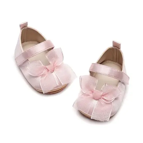 HONGTEYA Infant Baby Girls Mary Jane Flats Non Slip for Toddler First Walkers Soft Sole PU Leather Crib Shoes Sneaker Wedding Party Christmas Princess Dress Shoes Baby Moccasins Girls 