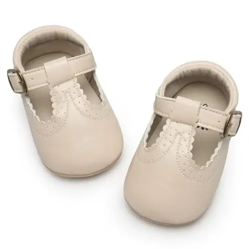 HONGTEYA Infant Baby Girls Mary Jane Flats Non Slip for Toddler First Walkers Soft Sole PU Leather Crib Shoes Sneaker Wedding Party Christmas Princess Dress Shoes Baby Moccasins Girls 