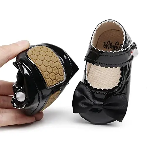 HONGTEYA Infant Baby Girls Mary Jane Flats Non Slip for Toddler First Walkers Soft Sole PU Leather Crib Shoes Sneaker Wedding Party Christmas Princess Dress Shoes Baby Moccasins Girls - HONGTEYA (1)