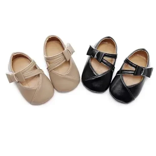 HONGTEYA Infant Baby Girl Mary Janes Flats PU Leather Non-Slip Soft Sole for Toddler First Walker Newborn Infant Crib Shoes Wedding Party Princess Baby Moccasins Girl Dress Shoes - 6