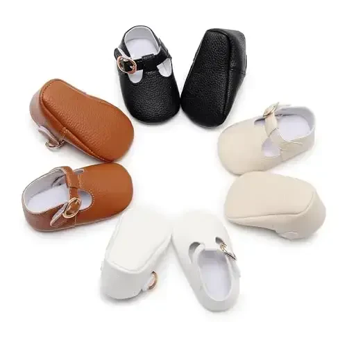 HONGTEYA Infant Baby Girl Mary Janes Flats PU Leather Non-Slip Soft Sole for Toddler First Walker Newborn Infant Crib Shoes Wedding Party Princess Baby Moccasins Girl Dress Shoes - 5