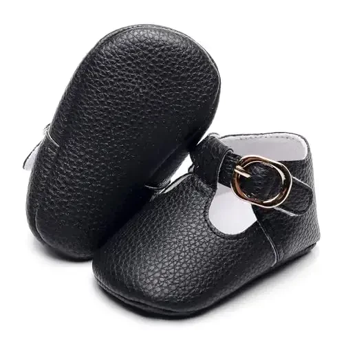 HONGTEYA Infant Baby Girl Mary Janes Flats PU Leather Non-Slip Soft Sole for Toddler First Walker Newborn Infant Crib Shoes Wedding Party Princess Baby Moccasins Girl Dress Shoes - 2