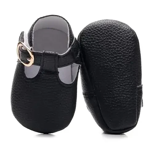 HONGTEYA Infant Baby Girl Mary Janes Flats PU Leather Non-Slip Soft Sole for Toddler First Walker Newborn Infant Crib Shoes Wedding Party Princess Baby Moccasins Girl Dress Shoes - 3