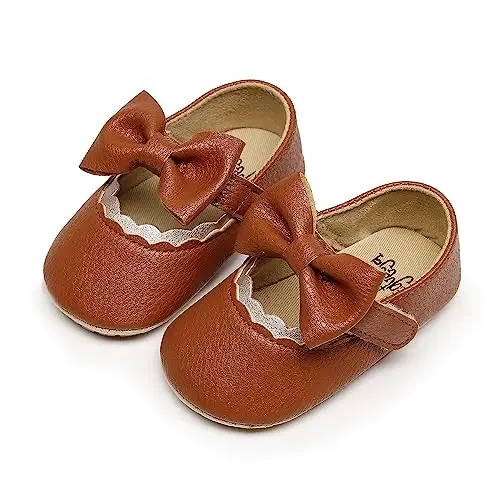 HONGTEYA Chaqaloq Qizlar Mary Jane Flats Non Slip for Toddler First Walkers Soft Sole PU Leather Crib Shoes Sneaker Wedding Party Christmas Princess Dress Shoes Baby Moccasins Girls - HONGTEYA (1)