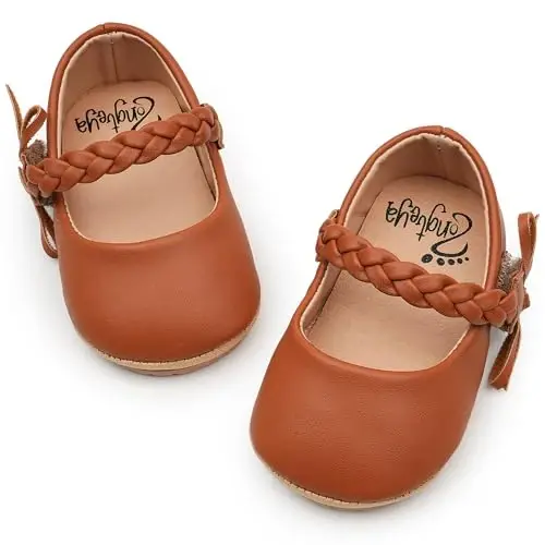 HONGTEYA Chaqaloq Qizlar Mary Jane Flats Non Slip Kichkintoylar uchun Birinchi Yuruvchilar Yumshoq Taglik PU Teri Beshik Poyafzallari Krossovka To'y ziyofati Rojdestvo malika libosi poyafzallari Chaqaloq Moccasins Qizlar 