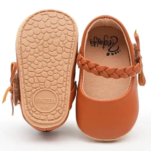 HONGTEYA Chaqaloq Qizlar Mary Jane Flats Non Slip Kichkintoylar uchun Birinchi Yuruvchilar Yumshoq Taglik PU Teri Beshik Poyafzallari Krossovka To'y ziyofati Rojdestvo malika libosi poyafzallari Chaqaloq Moccasins Qizlar - 4