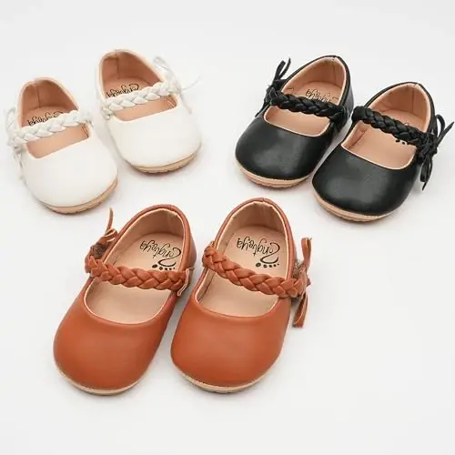 HONGTEYA Chaqaloq Qizlar Mary Jane Flats Non Slip Kichkintoylar uchun Birinchi Yuruvchilar Yumshoq Taglik PU Teri Beshik Poyafzallari Krossovka To'y ziyofati Rojdestvo malika libosi poyafzallari Chaqaloq Moccasins Qizlar - 5