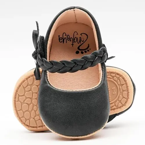 HONGTEYA Chaqaloq Qizlar Mary Jane Flats Non Slip Toddler First Walkers Soft Sole PU Teri Beşik Poyabzali Krossovka To'y ziyofati Rojdestvo malika ko'ylak poyabzali chaqaloq mokasinlari qizlar - 3