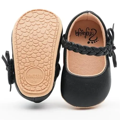 HONGTEYA Chaqaloq Qizlar Mary Jane Flats Non Slip Toddler First Walkers Soft Sole PU Teri Beşik Poyabzali Krossovka To'y ziyofati Rojdestvo malika ko'ylak poyabzali chaqaloq mokasinlari qizlar - 4