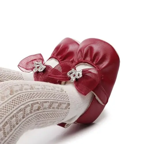 HONGTEYA Chaqaloq Qizlar Mary Jane Flats Sürgunchi Chaqaloq Birinchi Yuruvchilar Yumshoq Taglik PU Teri Beşik Poyabzal Krossovka To'y Partiyasi Rojdestvo Malika Ko'ylak Poyabzal Chaqaloq Moccasins Qizlar - 3