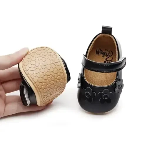 HONGTEYA chaqaloq qizlar Mary Jane Flats Toy bolalar uchun sirpanmaydigan birinchi yuruvchilar Yumshoq taglik PU charm beshik poyafzallari Krossovkalar To'y ziyofati Rojdestvo malika ko'ylak poyafzallari chaqaloq mokasinlari qizlar - 3