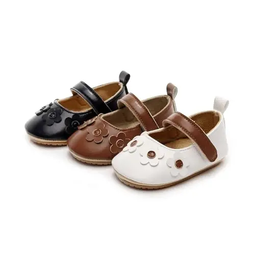 HONGTEYA chaqaloq qizlar Mary Jane Flats Toy bolalar uchun sirpanmaydigan birinchi yuruvchilar Yumshoq taglik PU charm beshik poyafzallari Krossovkalar To'y ziyofati Rojdestvo malika ko'ylak poyafzallari chaqaloq mokasinlari qizlar - 4