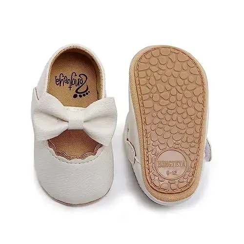 HONGTEYA chaqaloq qizlar Mary Jane Flats Toy bolalar uchun sirpanmaydigan birinchi yuruvchilar Yumshoq taglik PU Charm Krovat poyabzallari Krossovkalar To'y ziyofati Rojdestvo malika ko'ylak poyabzallari Chaqaloq mokasinlari Qizlar - 3