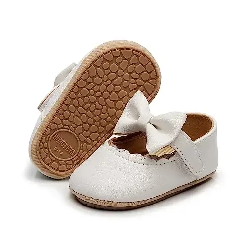 HONGTEYA chaqaloq qizlar Mary Jane Flats Toy bolalar uchun sirpanmaydigan birinchi yuruvchilar Yumshoq taglik PU Charm Krovat poyabzallari Krossovkalar To'y ziyofati Rojdestvo malika ko'ylak poyabzallari Chaqaloq mokasinlari Qizlar - 4