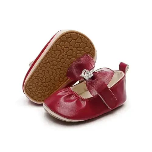 HONGTEYA chaqaloq qizlar Mary Jane Flats Toy bolalar uchun sirpanmaydigan birinchi yuruvchilar Yumshoq taglik PU Teri karavoti poyafzallari Krossovkalar To'y ziyofati Rojdestvo malika ko'ylak poyafzallari Chaqaloq mokasinlari qizlar 