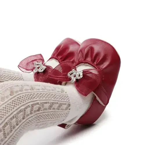 HONGTEYA chaqaloq qizlar Mary Jane Flats Toy bolalar uchun sirpanmaydigan birinchi yuruvchilar Yumshoq taglik PU Teri karavoti poyafzallari Krossovkalar To'y ziyofati Rojdestvo malika ko'ylak poyafzallari Chaqaloq mokasinlari qizlar - 3